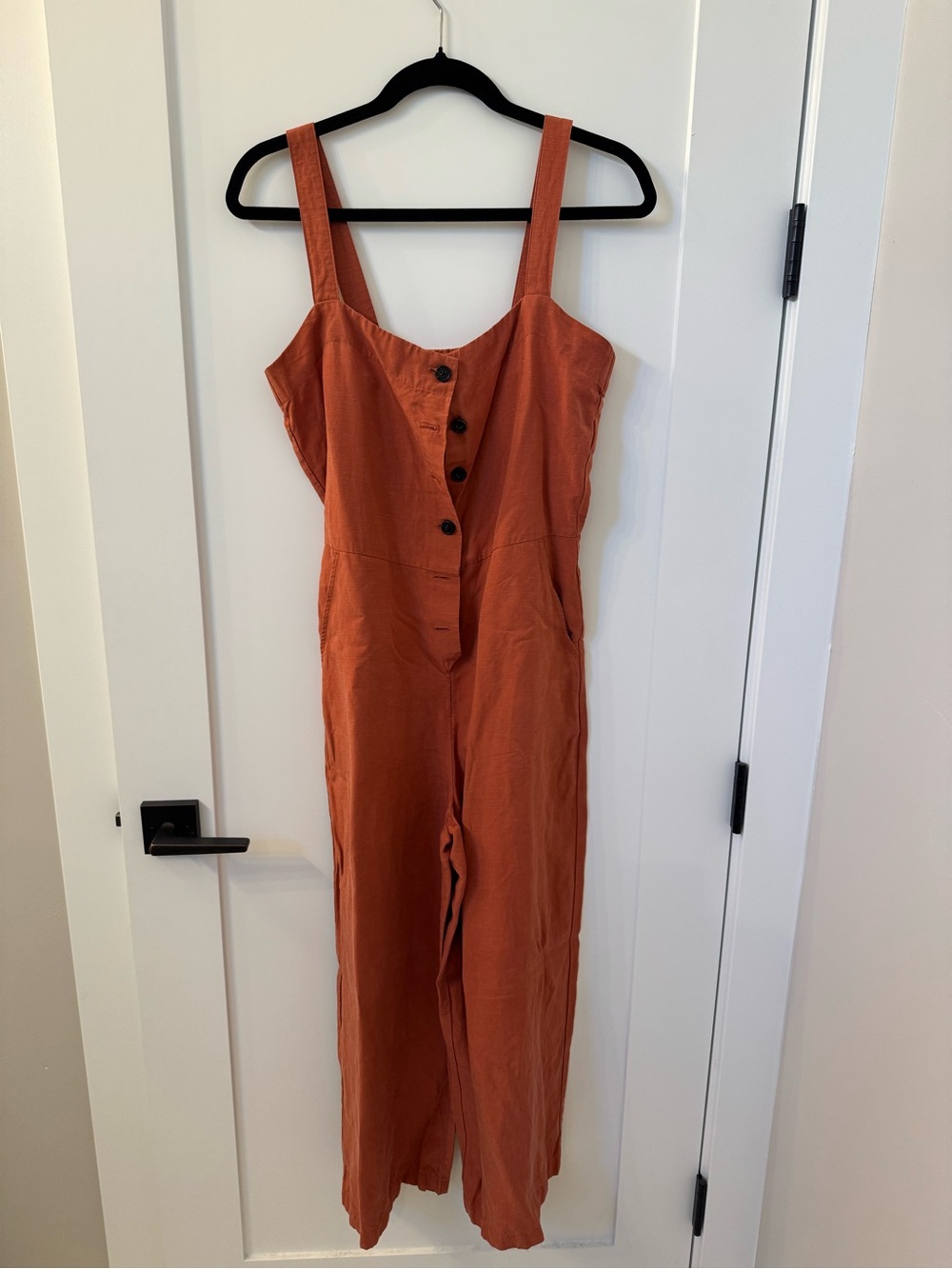 tentree Rust-Orange Button-Front Wide-Leg Jumpsuit